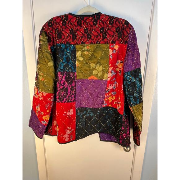 Indigo Moon Quilted Jacket Medium Patchwork Satin Lace Embroidered Whimsigoth - Picture 5 of 7